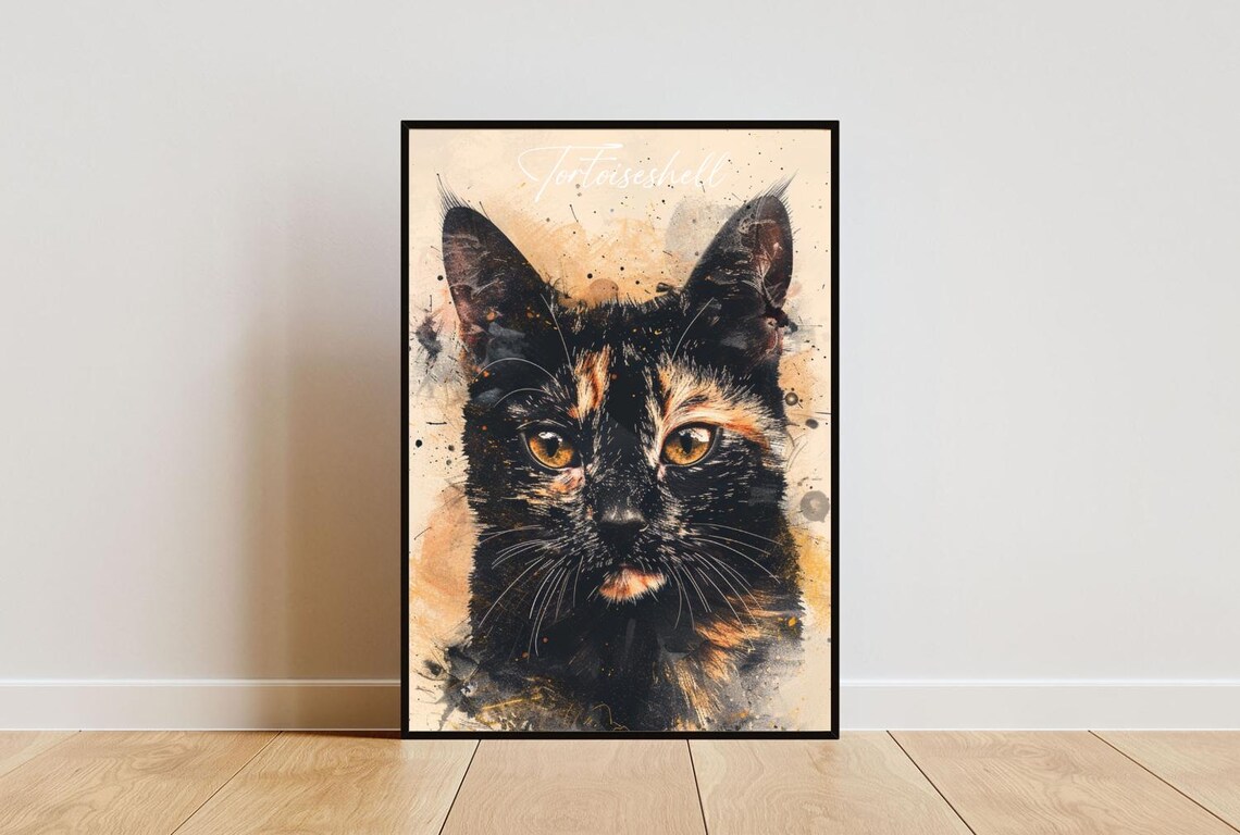 Tortoiseshell Cat Watercolor Portrait Elegant Fine Art Poster