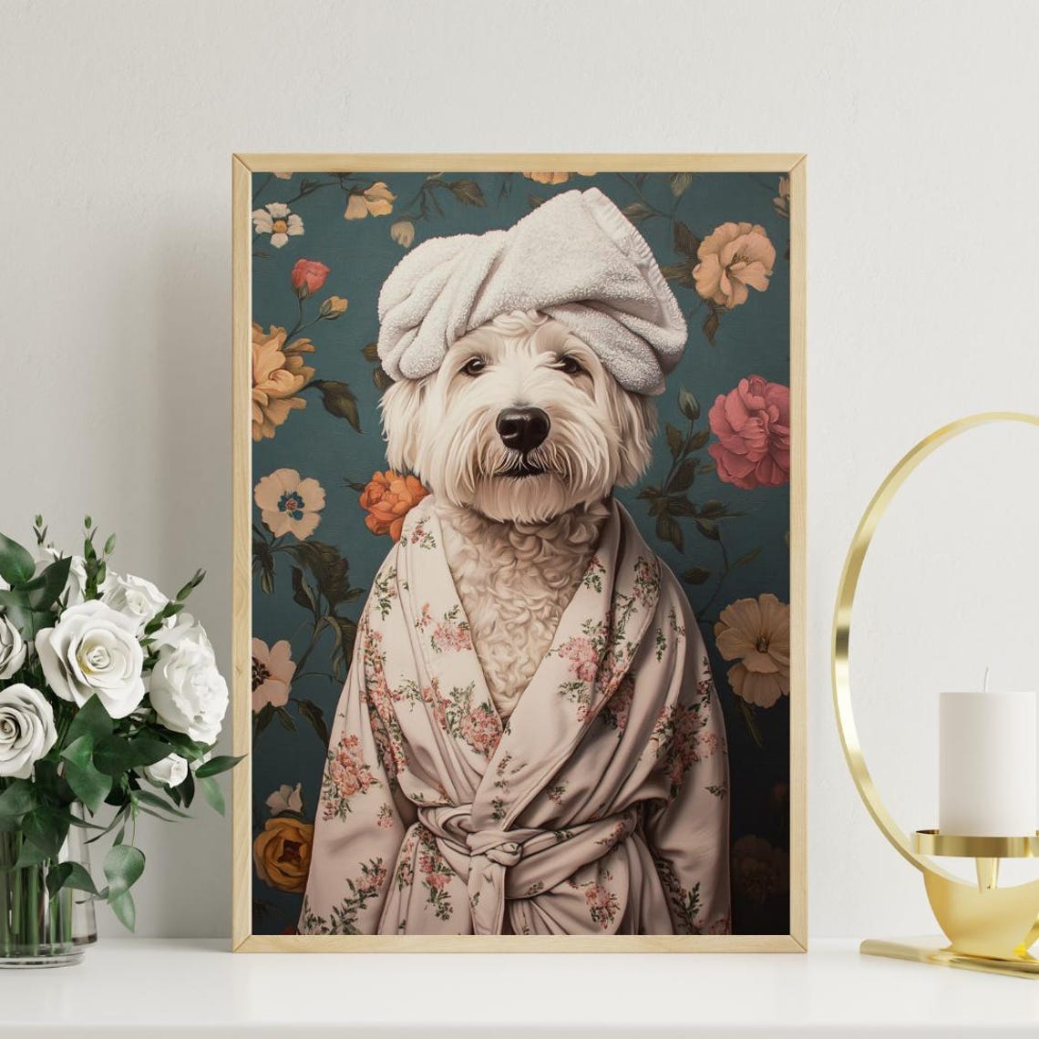 Old English Sheepdog In Bathrobe Poster Dog Poster Old English Sheepdog Bathroom Print Dog Wall Art Old English Sheepdog Portrait Pet - Image 3