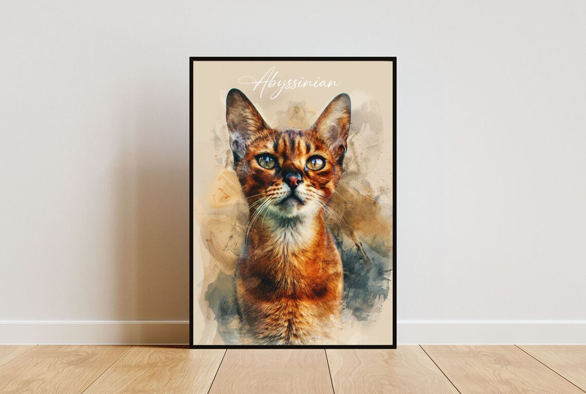 Abyssinian Cat Watercolor Portrait Golden Eyes Fine Art Poster
