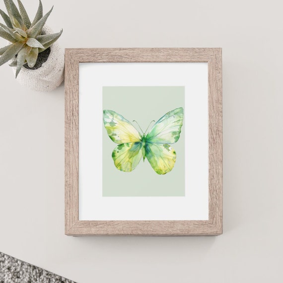 Butterfly Art Print Print Butterfly Butterfly Original Art Print Small Green Butterfly Sage Butterfly Art Print