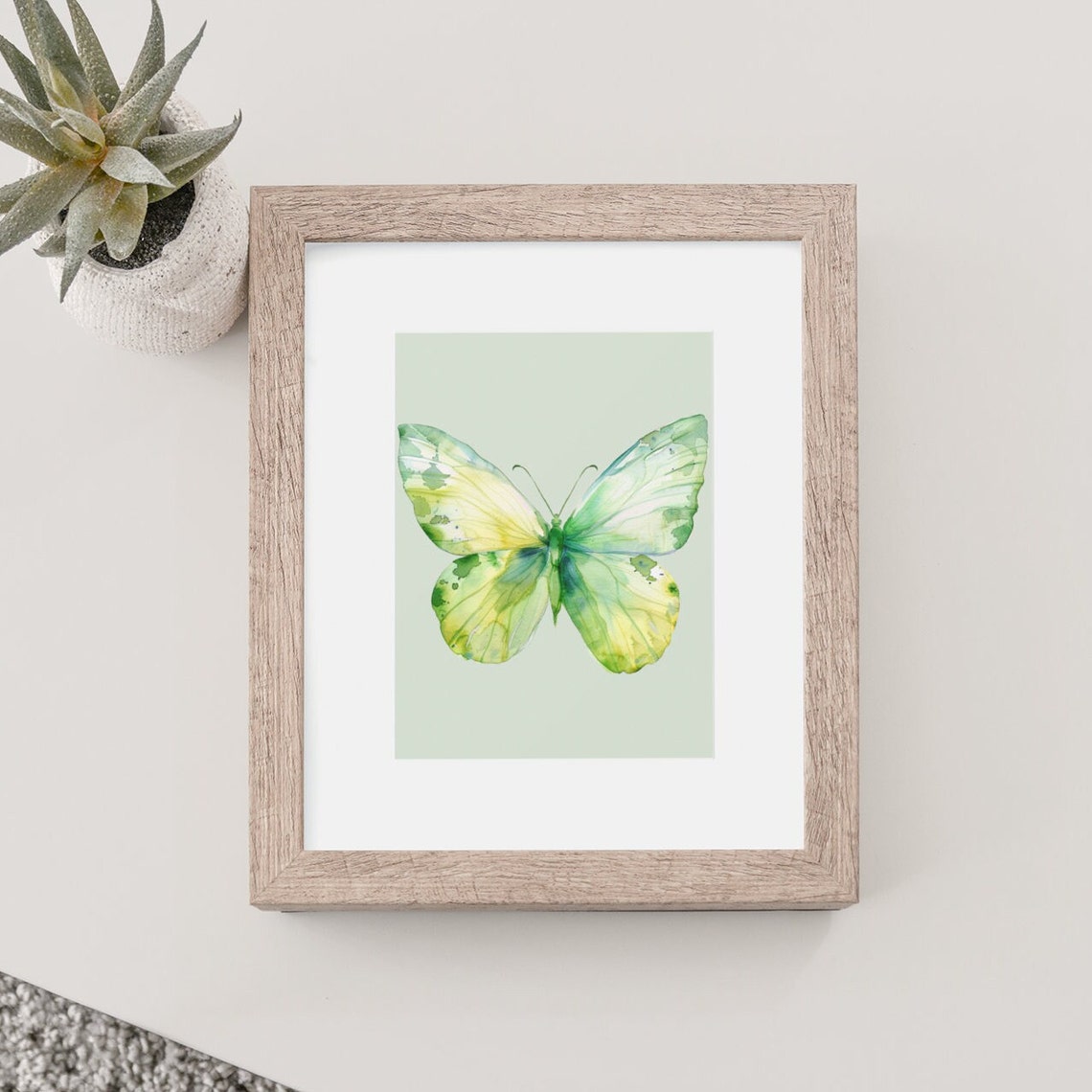 Green and Yellow Butterfly Watercolor Sage Botanical Art Poster