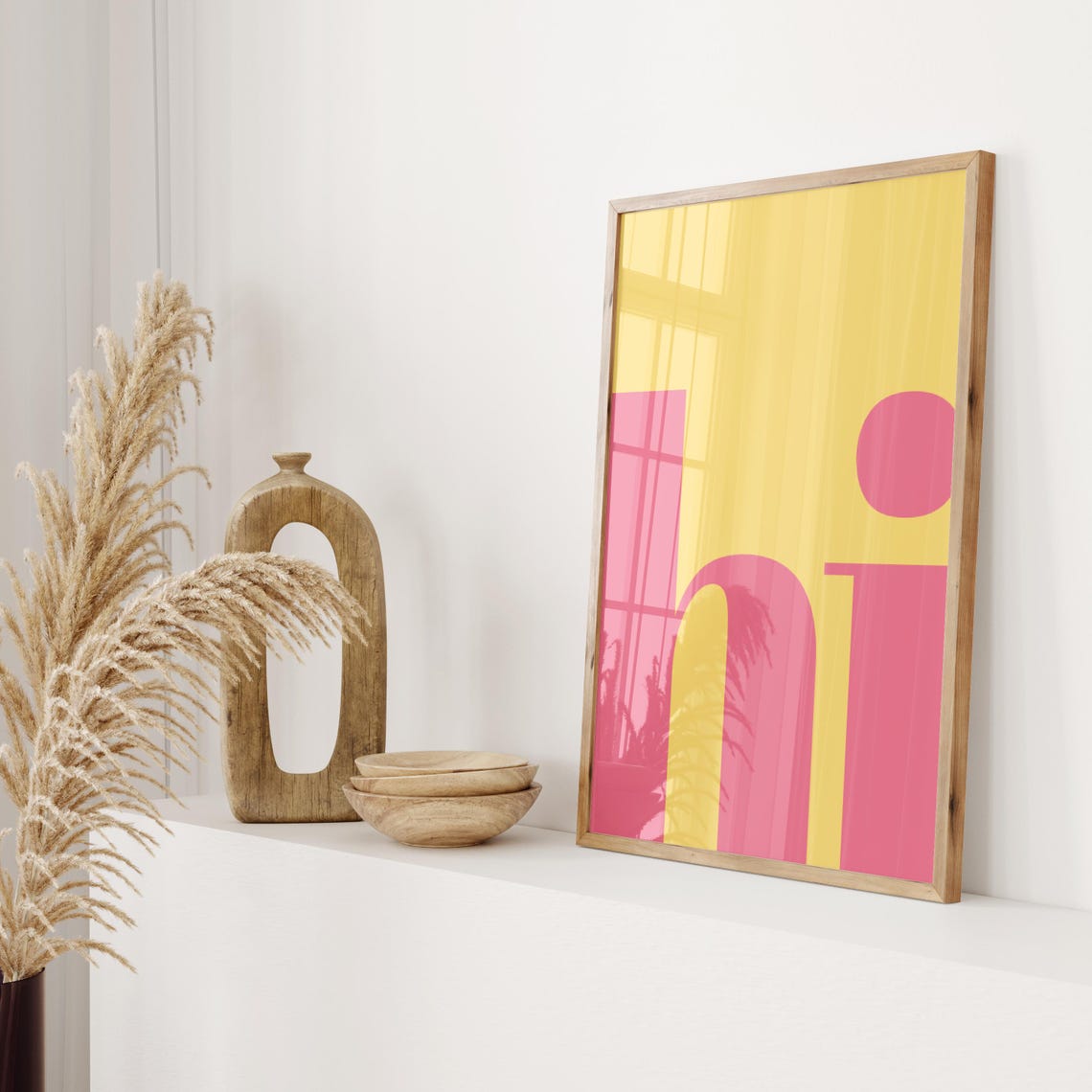 Hi Greeting Typography Poster Pink Yellow Playful Fun Word Art - Image 2