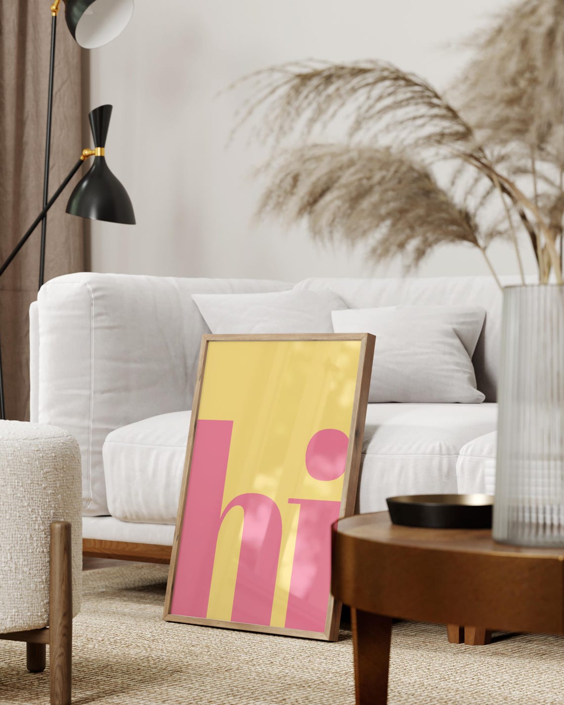Hi Typography Poster, Yellow Pink Wall Art Print - Image 3