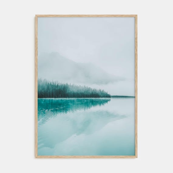 Foggy Lake Mountains Print Scenic Color Photography Poster Nature Wall Art For Home Decor Landscape Artwork