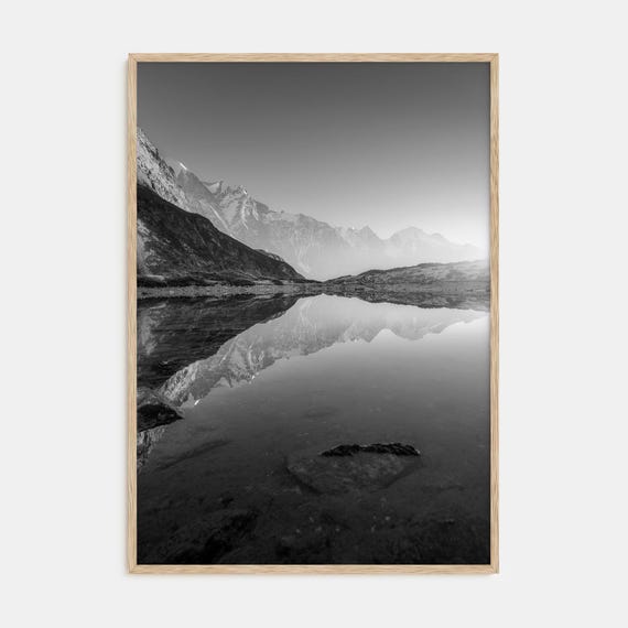 Fine Art Morning Lake Landscape Print Black White Photography Poster Decor