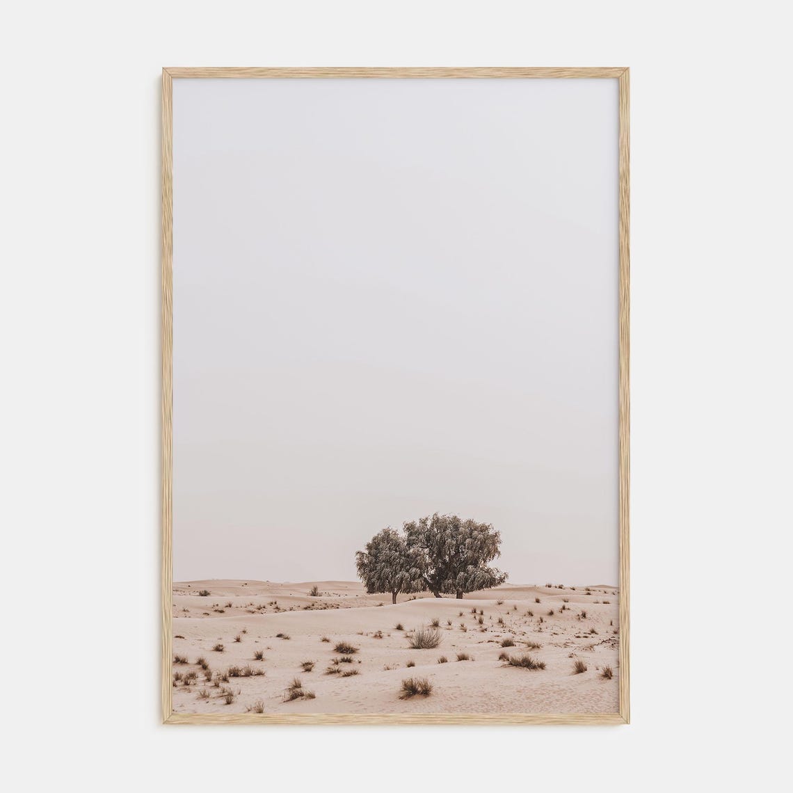 Lone Tree Standing in Minimalist Desert Dunes Soft Neutral Poster
