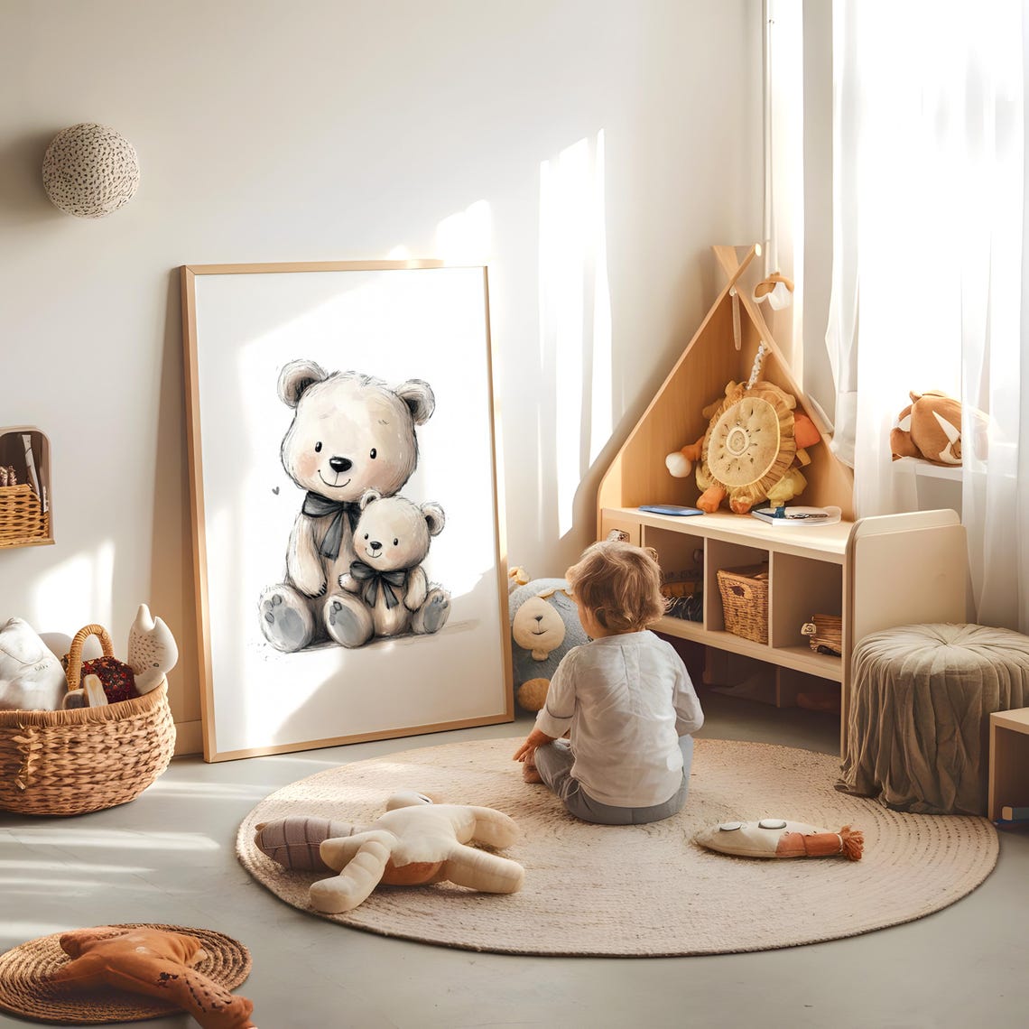 Teddy Bear Mama And Baby Nursery Art - Image 2
