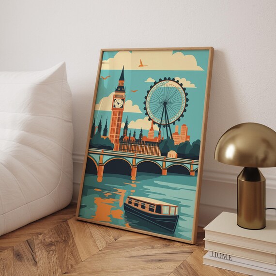 London Big Ben London Eye Westminster Bridge Skyline Art Poster