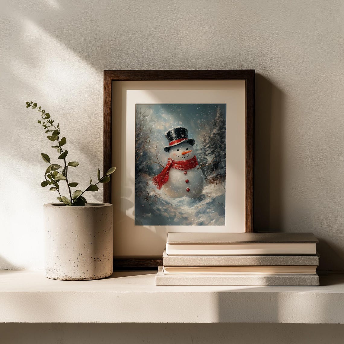 Cheerful Snowman In Falling Snow Classic Christmas Winter Scene Poster - Image 2
