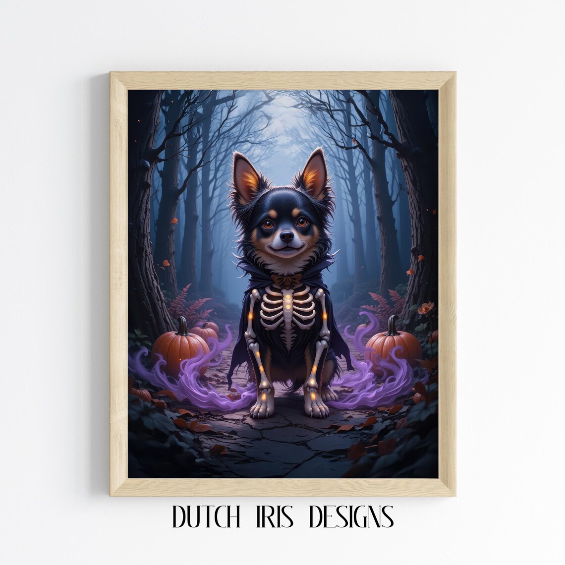 Spooky Halloween Dog Skeleton Costume Anime Forest Art Poster