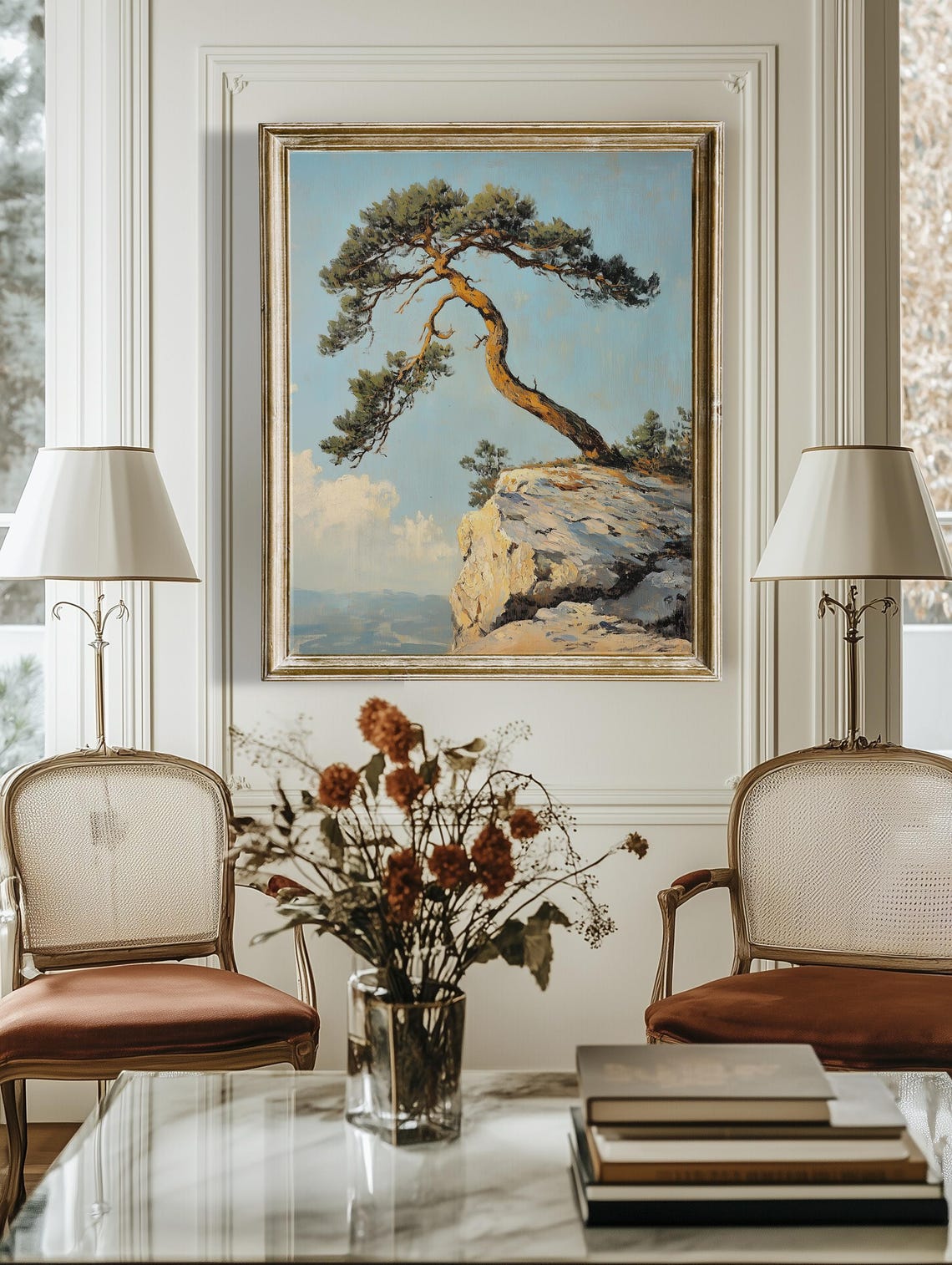 Windswept Pine Tree On Rocky Cliff Vintage Mountain Landscape Poster - Image 4
