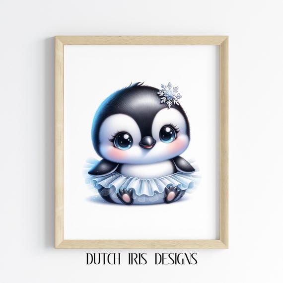 Baby Penguin Ballerina Art Cute Nursery Wall Decor Adorable Animal Print Whimsical Kids Room 231