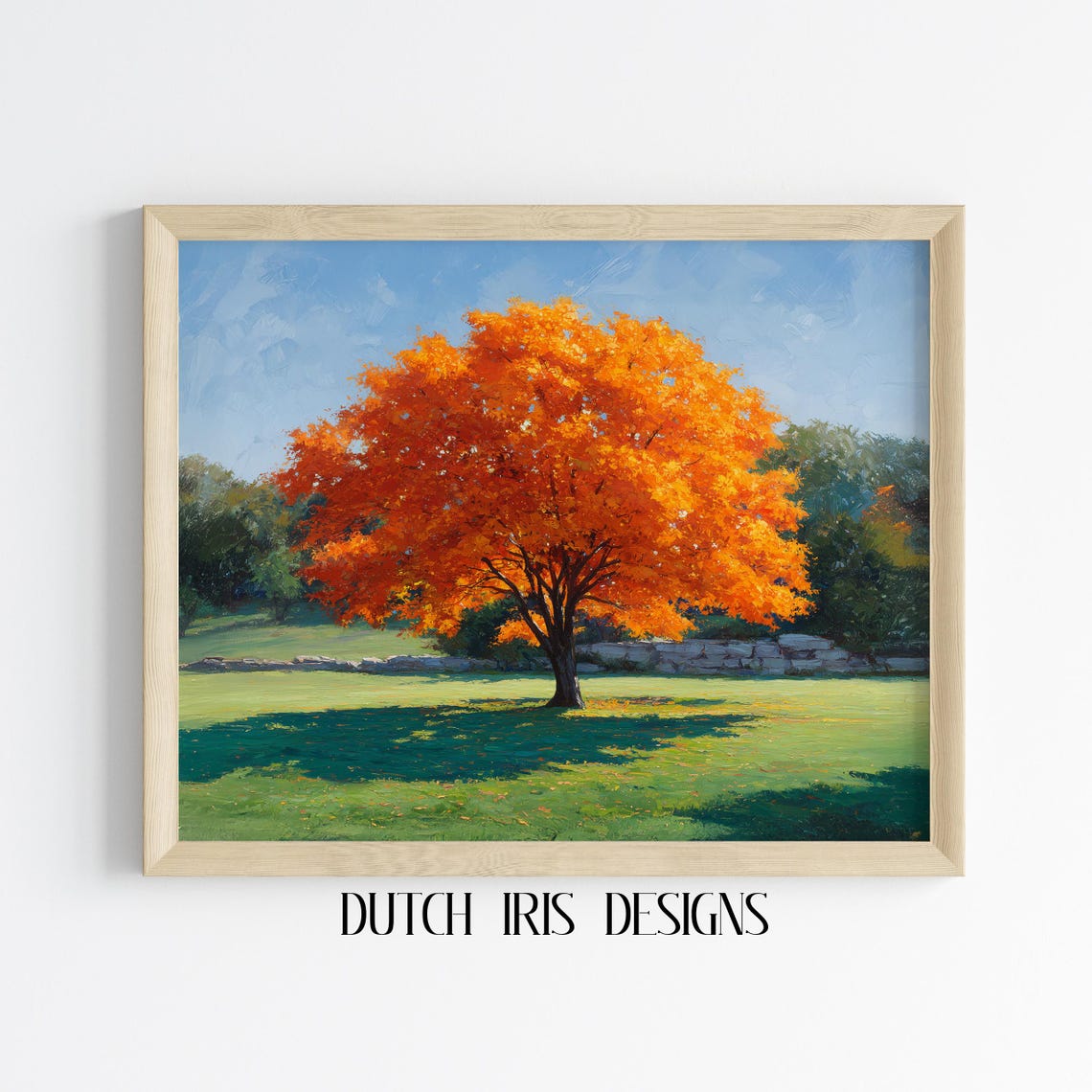 Lone Maple Tree With Orange Autumn Foliage Under Blue Sky Poster