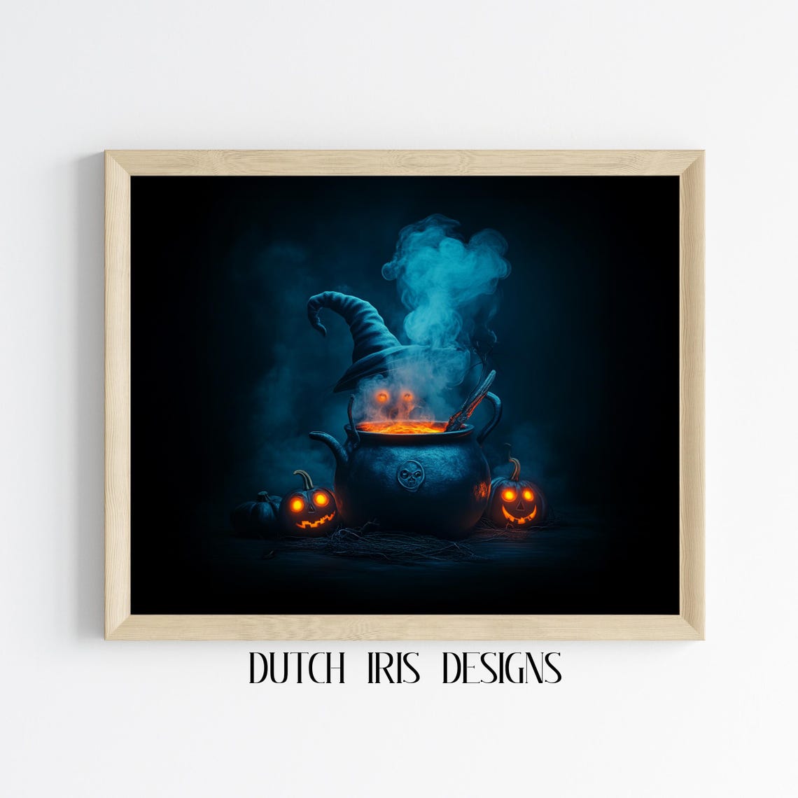 Witch Hat Bubbling Cauldron Potion with Glowing Jack-o-Lanterns Poster