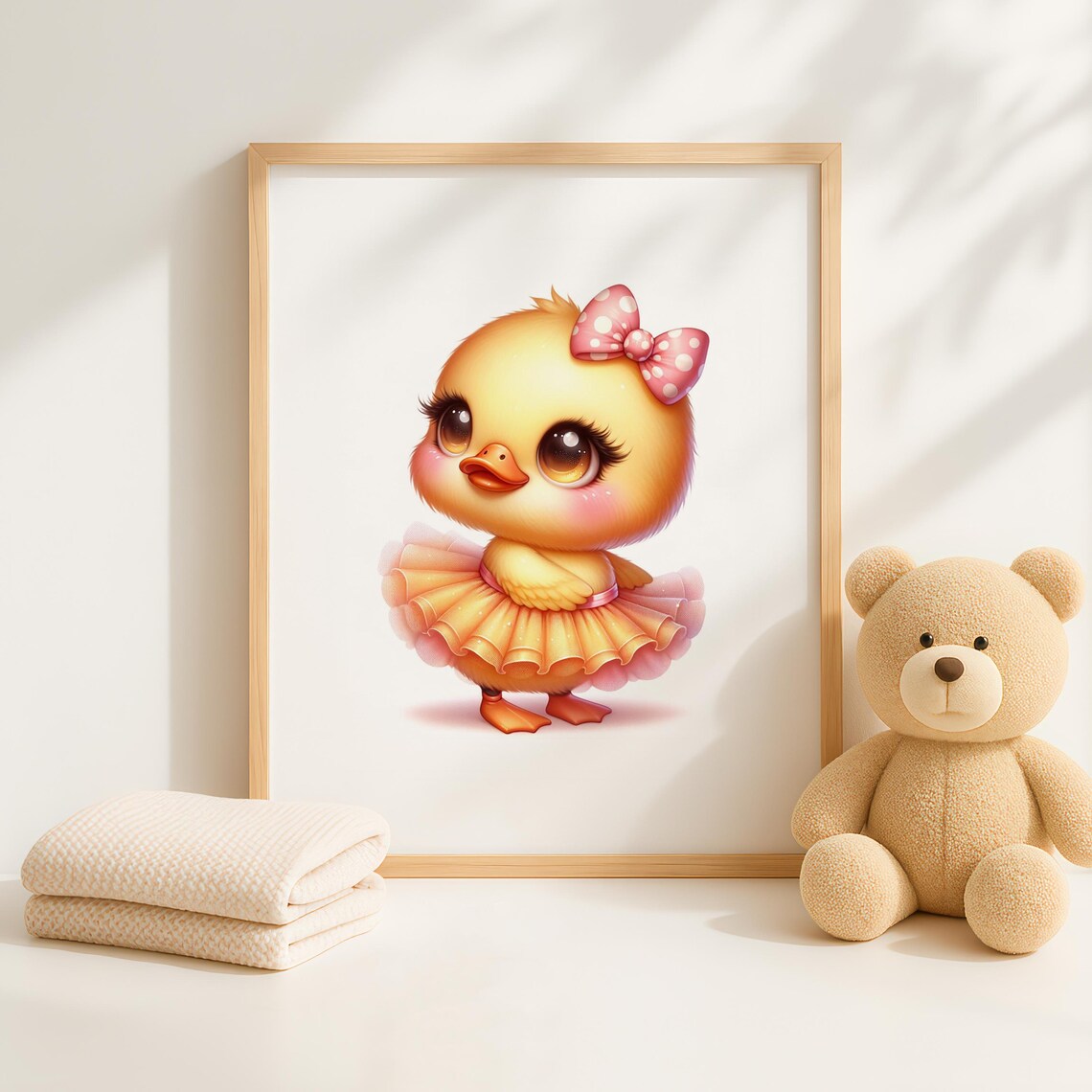 Cute Baby Chick In Yellow Tutu With Pink Polka Dot Bow Nursery Art Poster - Image 4