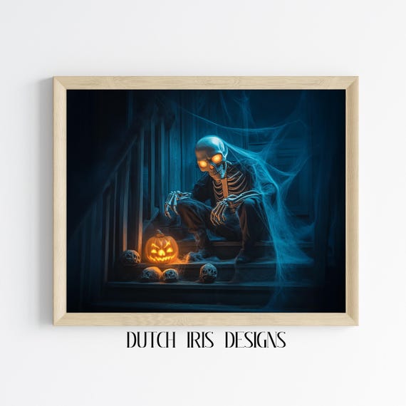 Haunting Halloween Porch Scene Moody Ghostly Night Art Spooky Fall Decor Vintage Vibe Wall Print 67