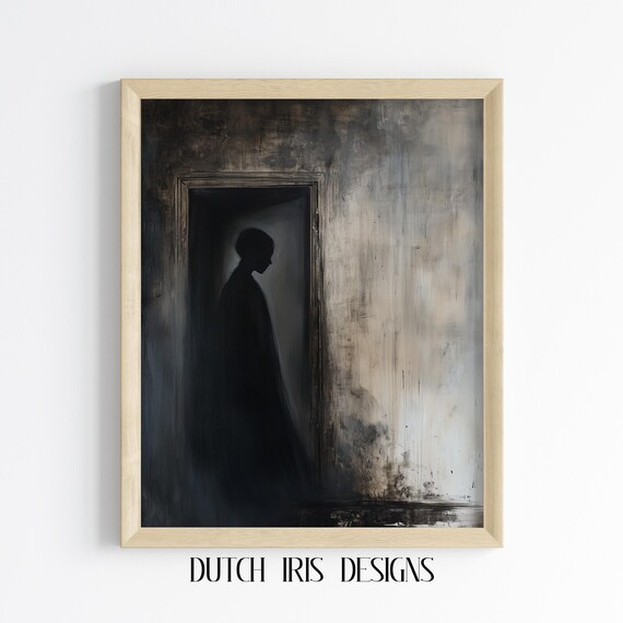 Shadowy Figure Lurking In Dark Doorway Moody Gothic Horror Poster