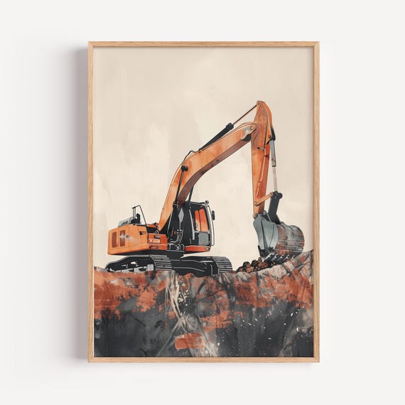 Digger Wall Art, Construction Truck Nursery Decor
