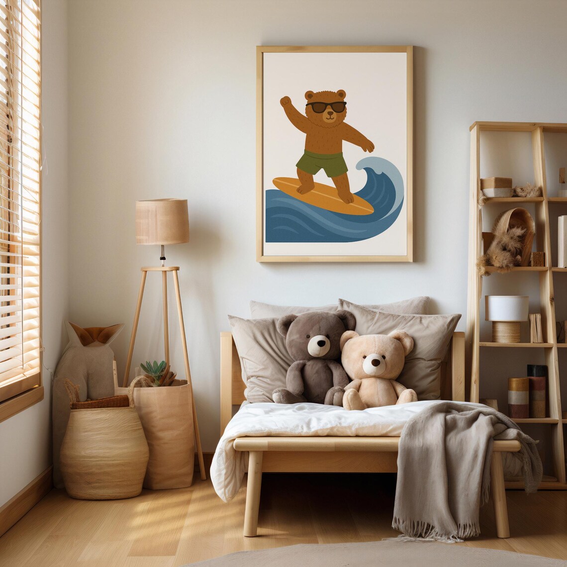 Surfing Bear Beach Animal Nursery Decor Poster - Image 2