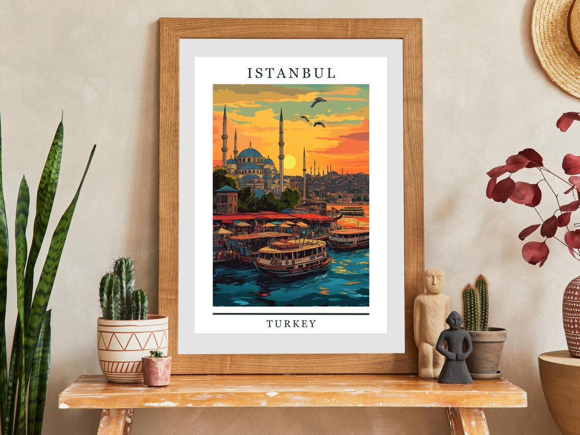 Istanbul Turkey Blue Mosque Ferry Bosphorus Sunset Travel Poster - Image 2