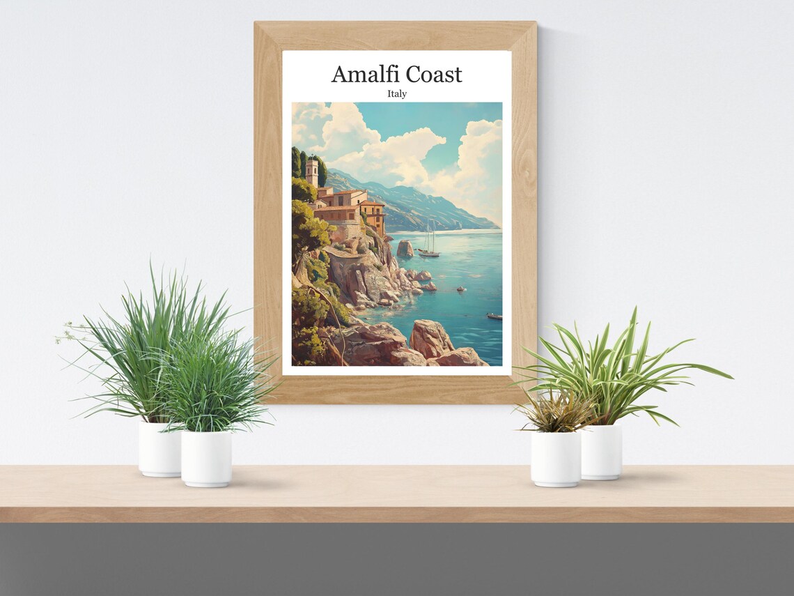 Amalfi Coast Italy Villa on a Rocky Cliff Above the Sea Poster - Image 2