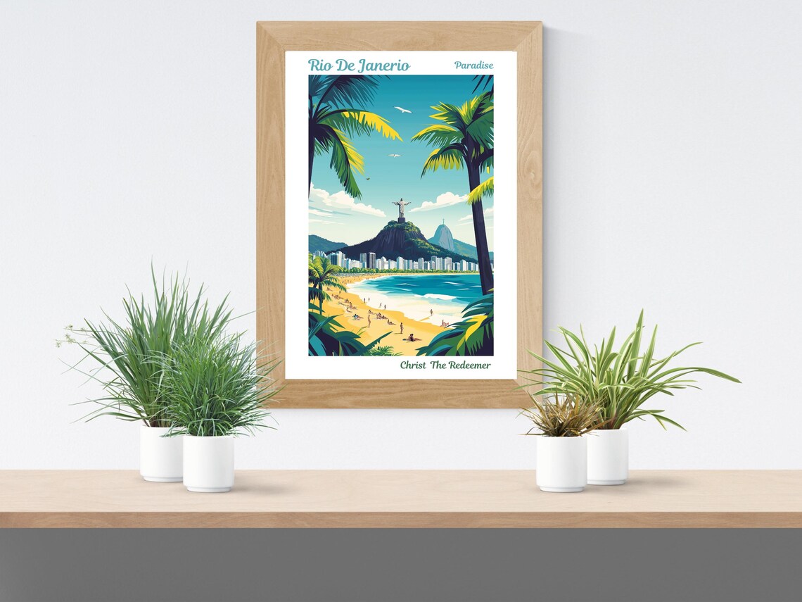 Rio de Janeiro Brazil Copacabana Beach with Christ the Redeemer Poster - Image 2