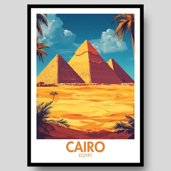 Cairo Egypt Pyramids Of Giza Ancient Desert Sunset Art Poster