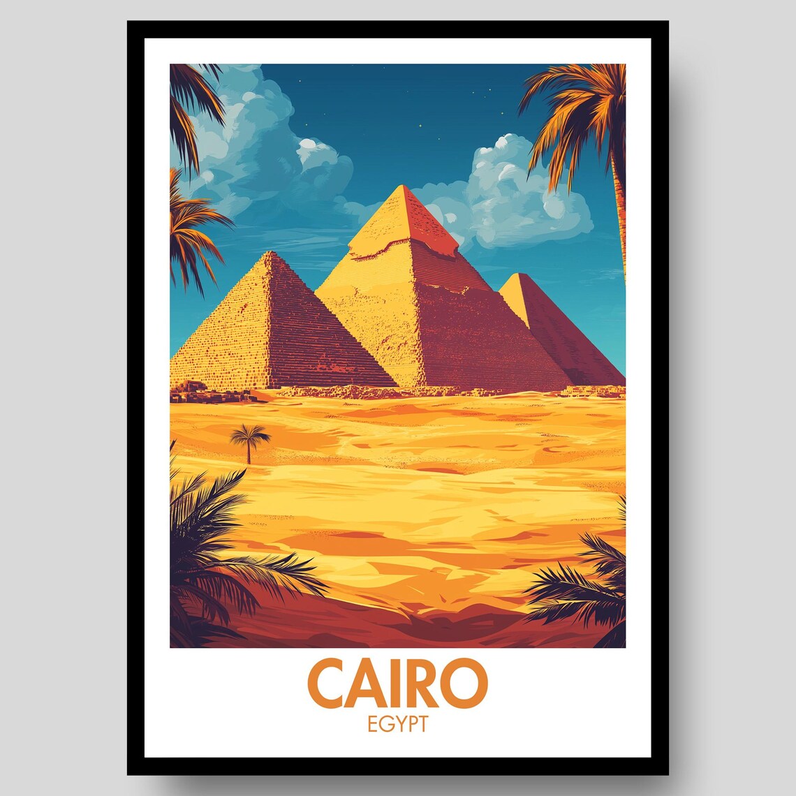 Cairo Egypt Pyramids Of Giza Ancient Desert Sunset Art Poster