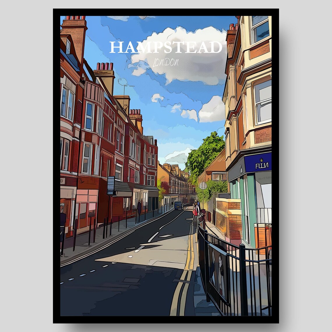 Hampstead London Village High Street Brick Buildings Travel Poster