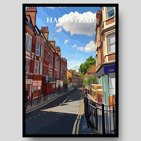 Hampstead London Village High Street Brick Buildings Travel Poster