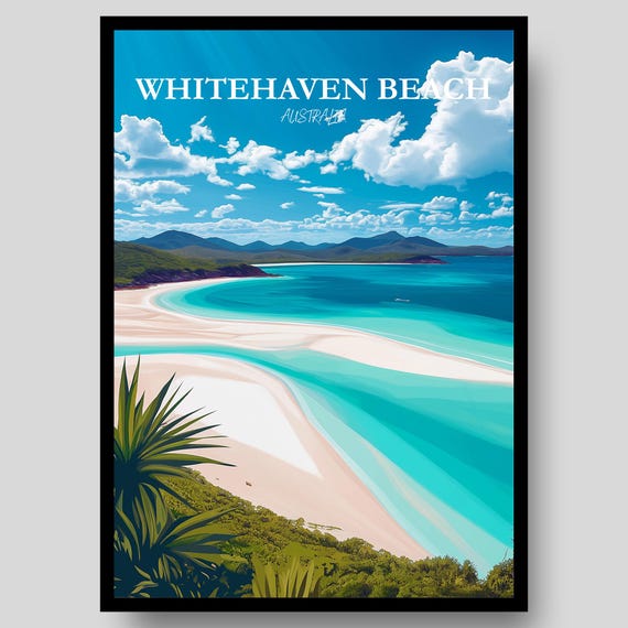 Whitehaven Beach Poster Queensland Great Barrier Reef Australia Wall Art