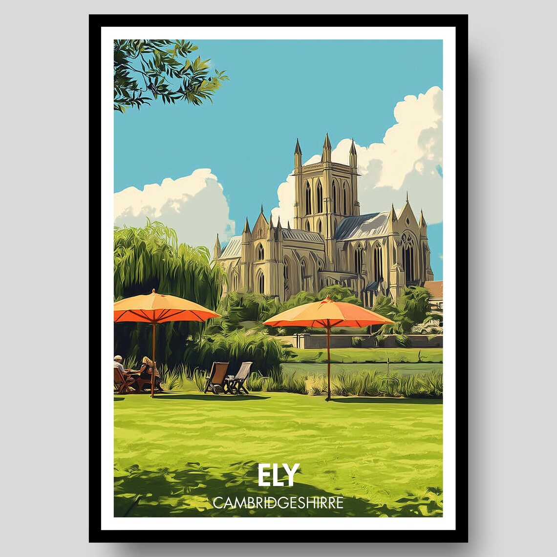 Ely Cathedral Cambridge Retro Poster Print