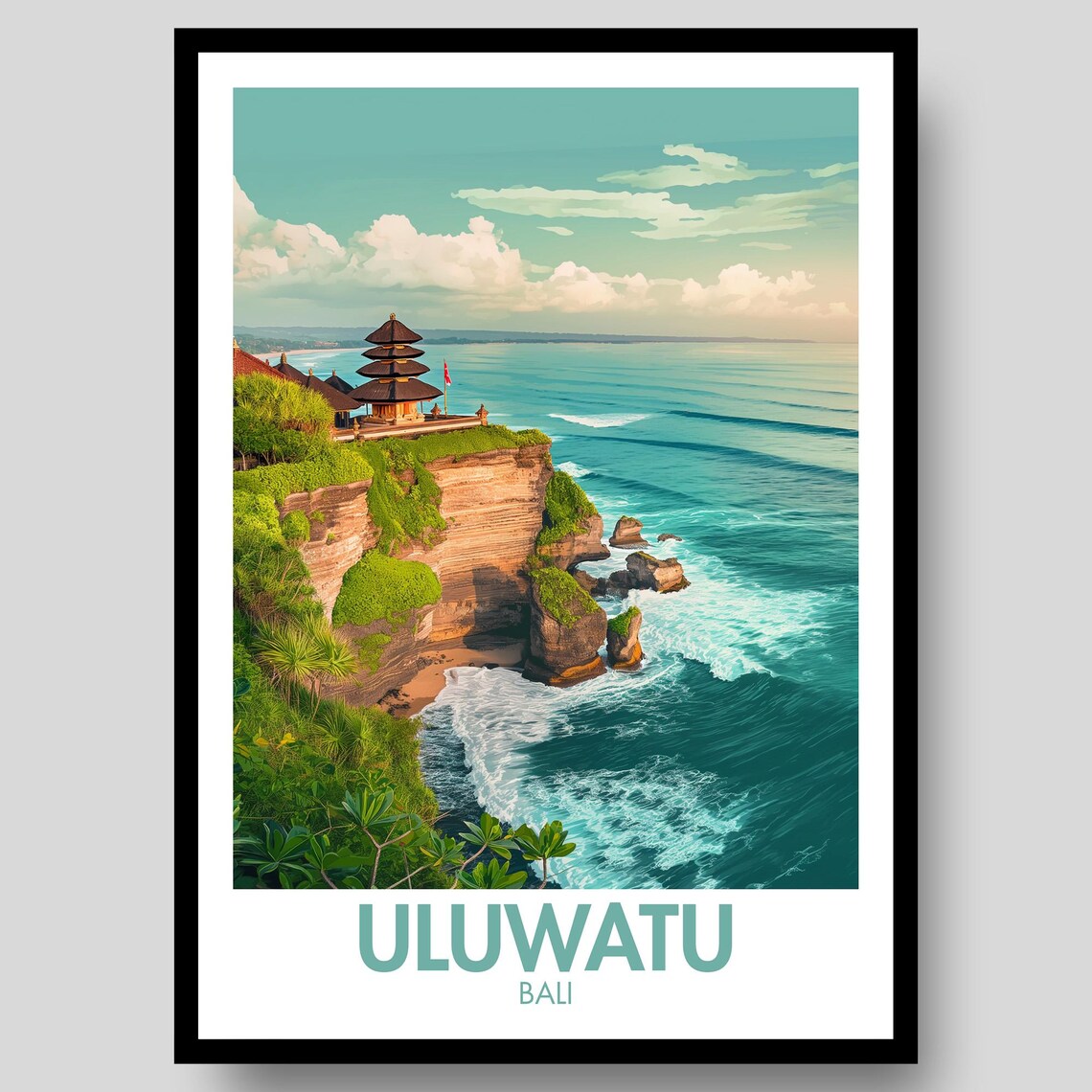 Uluwatu Bali Cliff Temple Tropical Ocean Sunset Travel Art Poster
