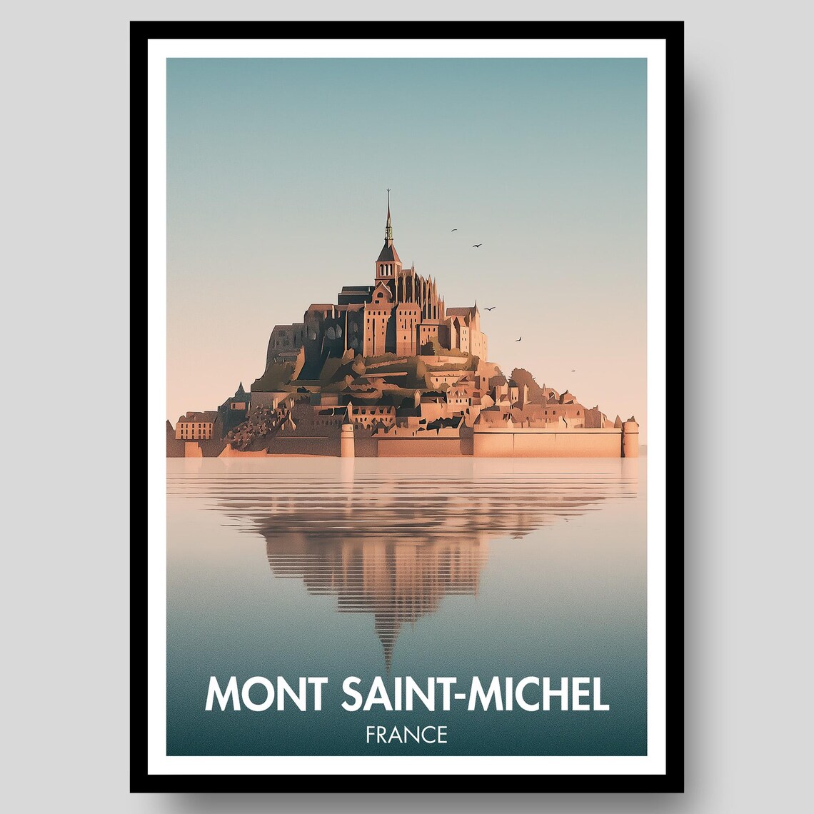 Mont Saint Michel Abbey Normandy France Pastel Serene Travel Poster