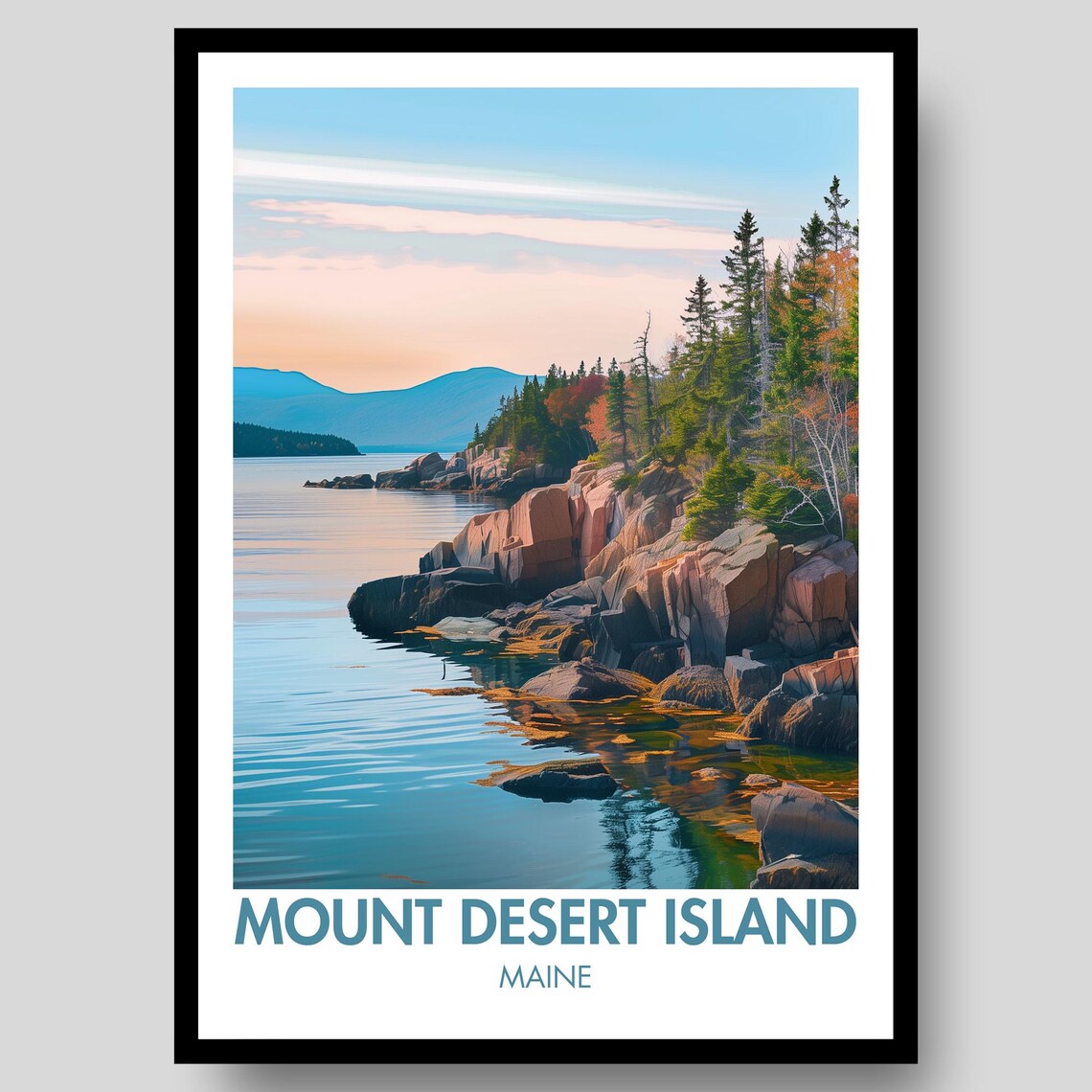 Mount Desert Island Poster, Acadia National Park Travel Poster