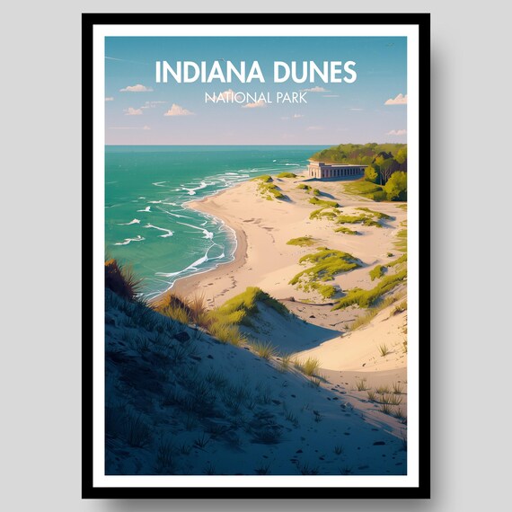 Indiana Dunes National Park Teal Lake Shore Beach Landscape Poster