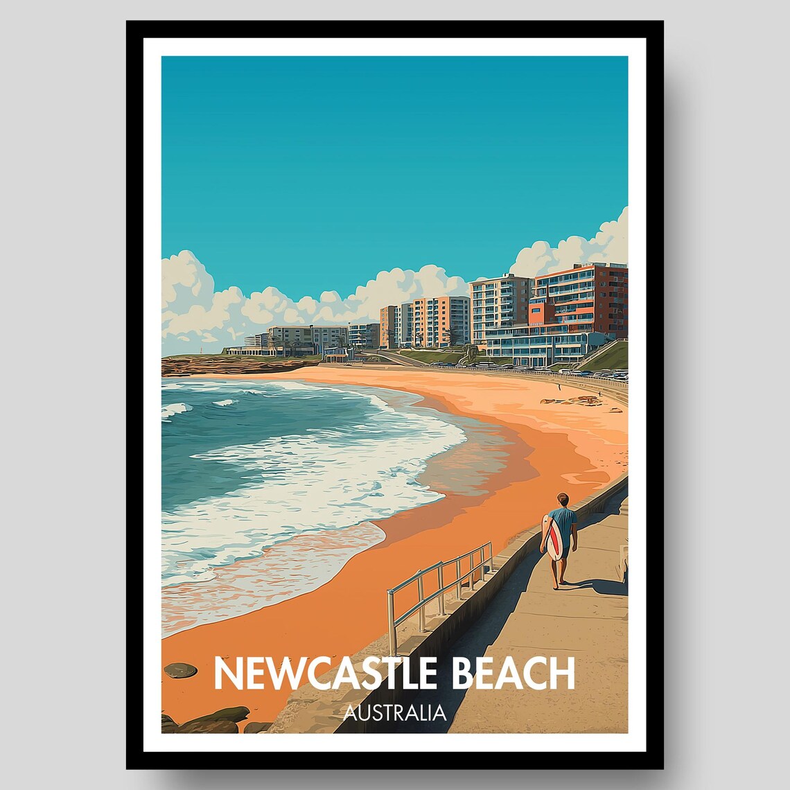 Newcastle Beach Poster, Australia Travel Poster