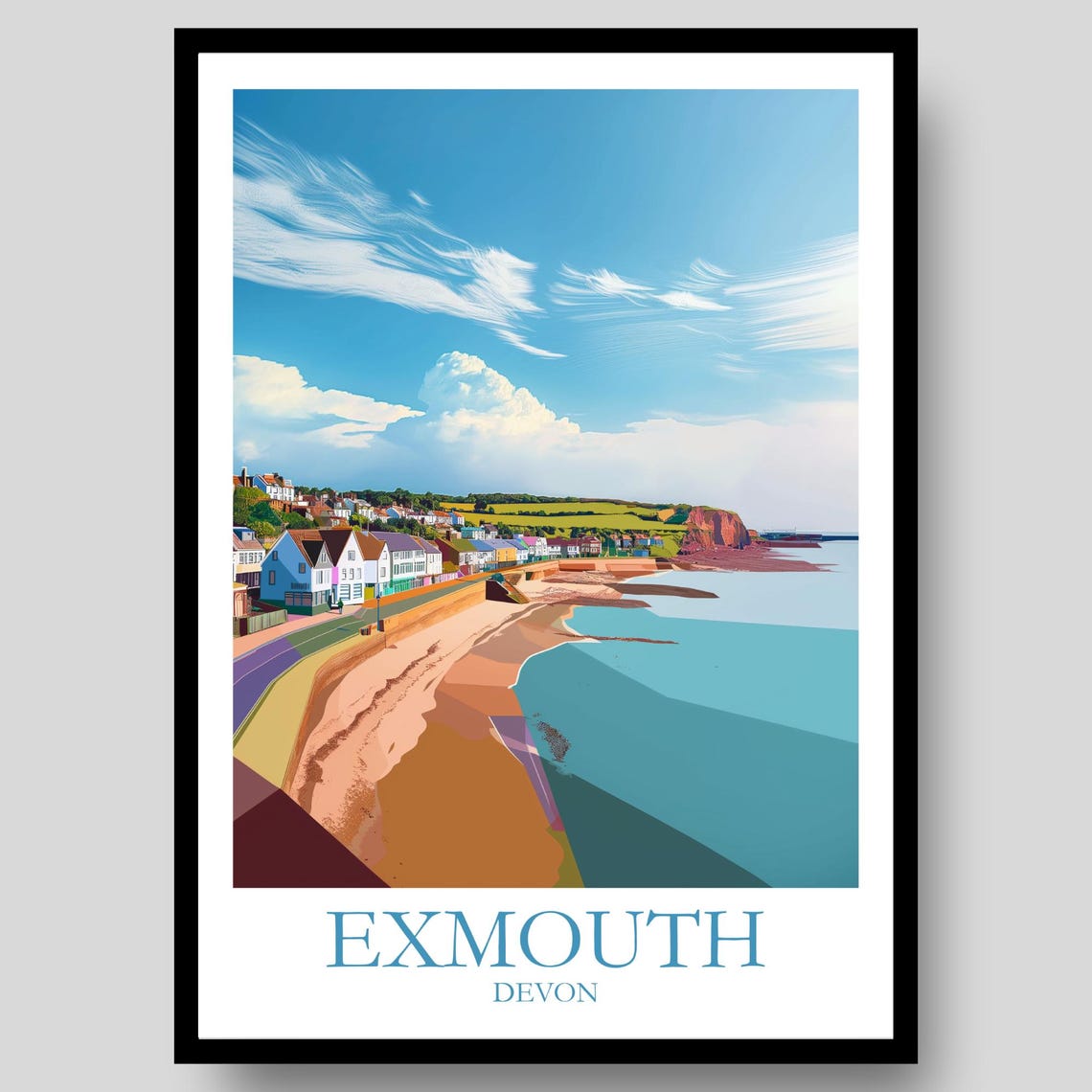Exmouth Devon Beachfront Houses Sandy Beach Red Cliffs Poster