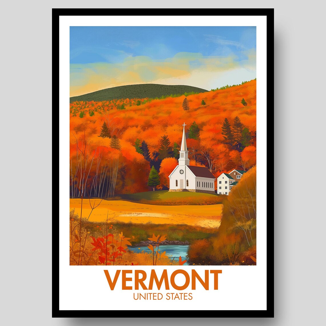 Vermont Travel Poster, Burlington Gifts Decor