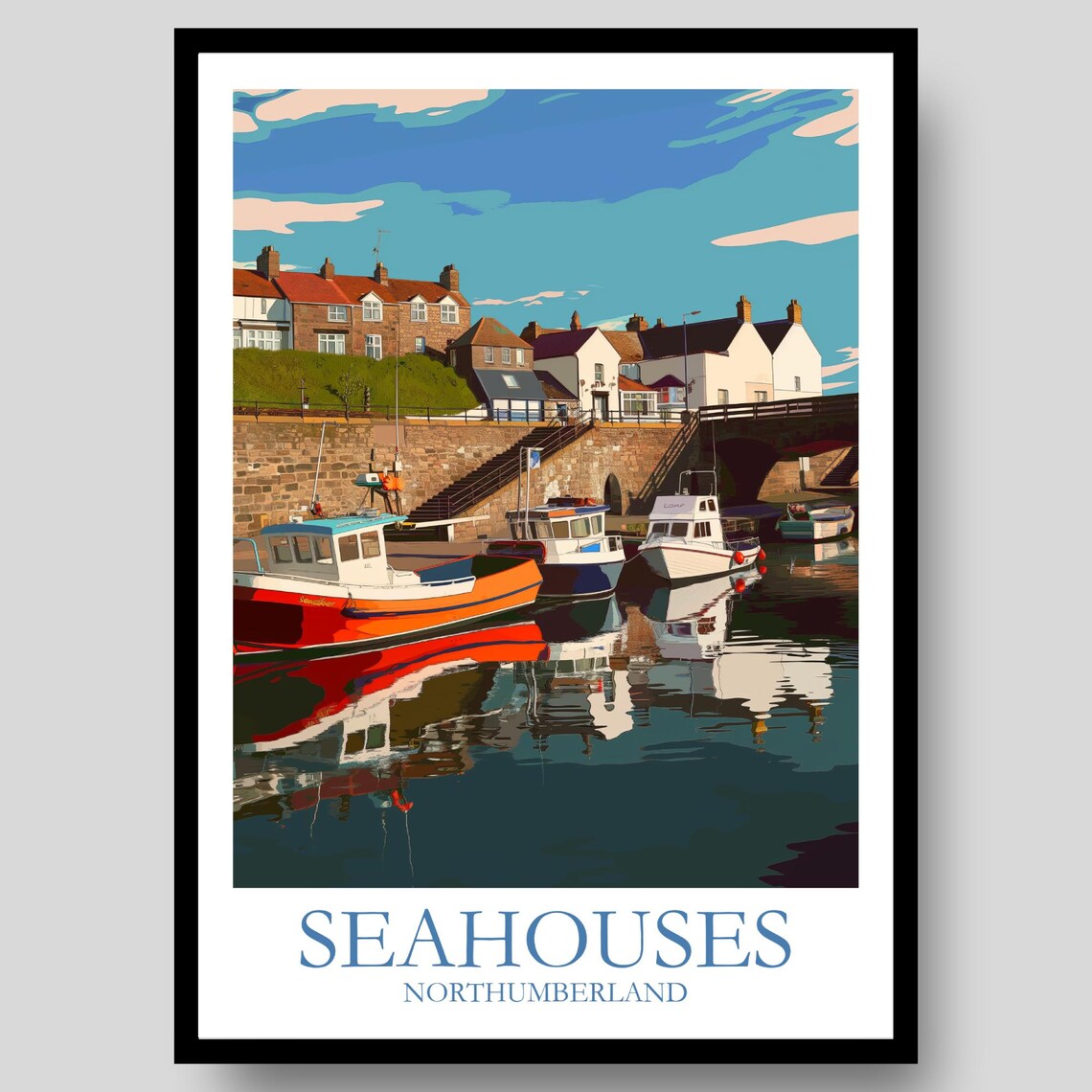 Seahouses Northumberland Harbour Boats Fishing Travel Art Poster