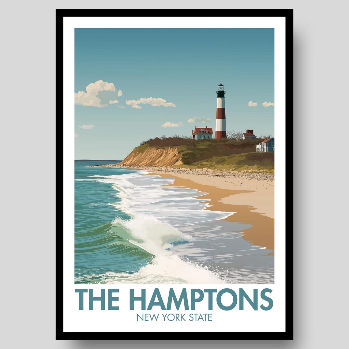 The Hamptons New York State Lighthouse Cliff Ocean Waves Poster