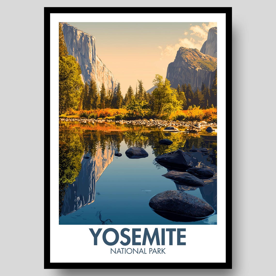 Yosemite National Park Autumn Lake Reflection Granite Cliff Poster