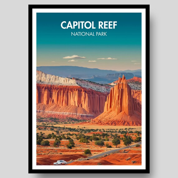 Capitol Reef National Park Utah Red Rock Cliffs Desert Poster
