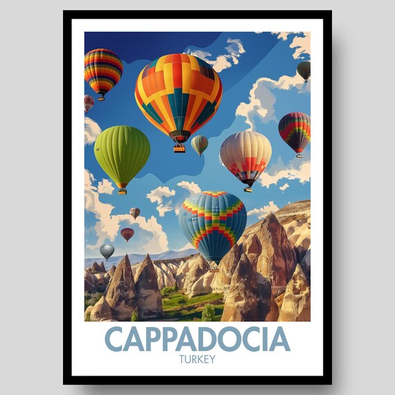 Cappadocia Turkey Hot Air Balloons Valley Sunrise Travel Art Poster