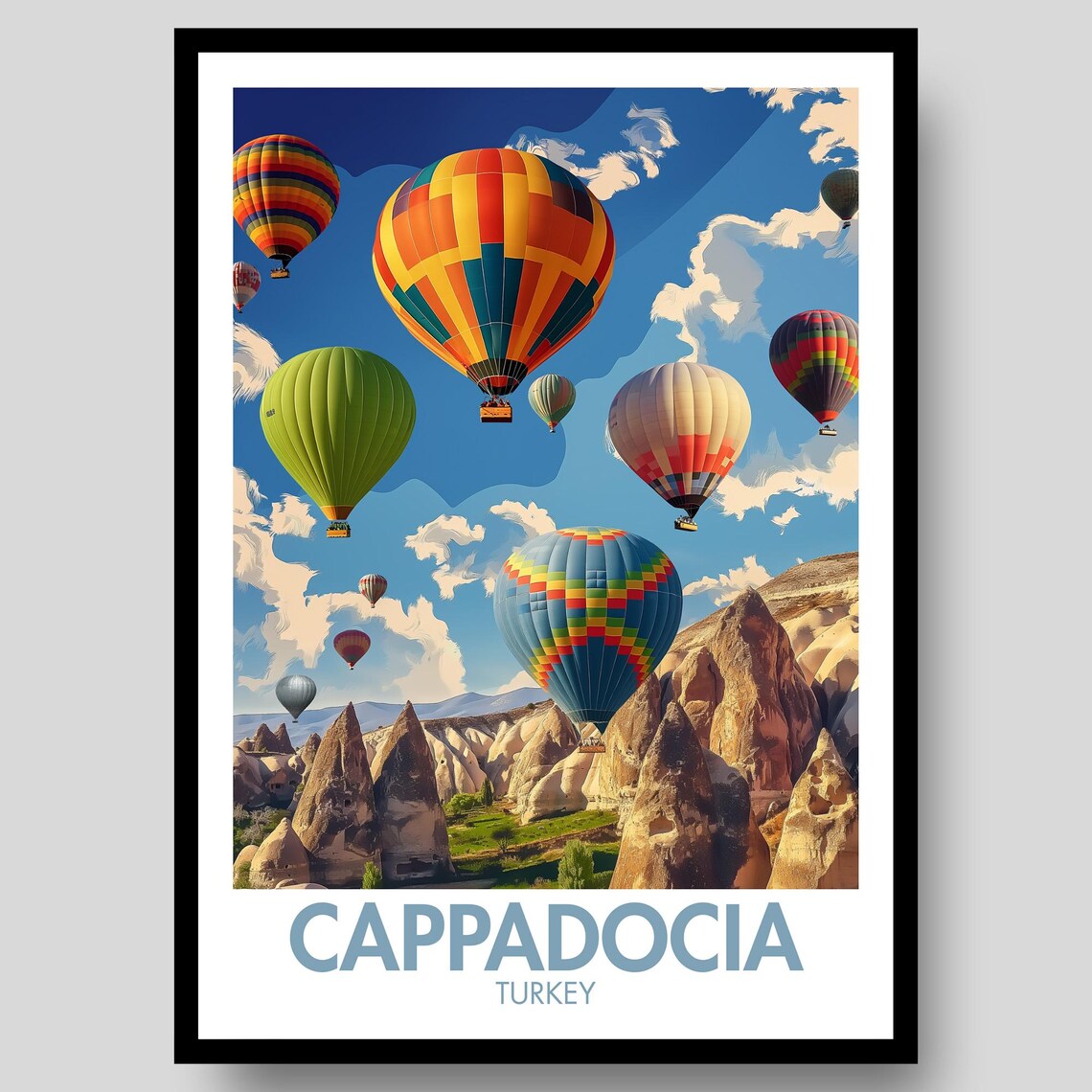 Cappadocia Turkey Hot Air Balloons Valley Sunrise Travel Art Poster