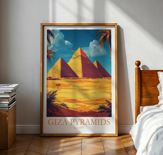 Giza Pyramids Travel Poster Egypt Wall Art Vacation Gift For Traveller