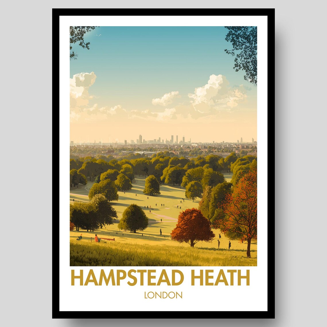 Hampstead Heath London Park Skyline View Vintage Travel Art Poster