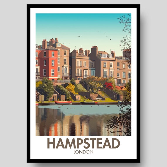 Hampstead London Georgian Houses Riverside Vintage Travel Poster