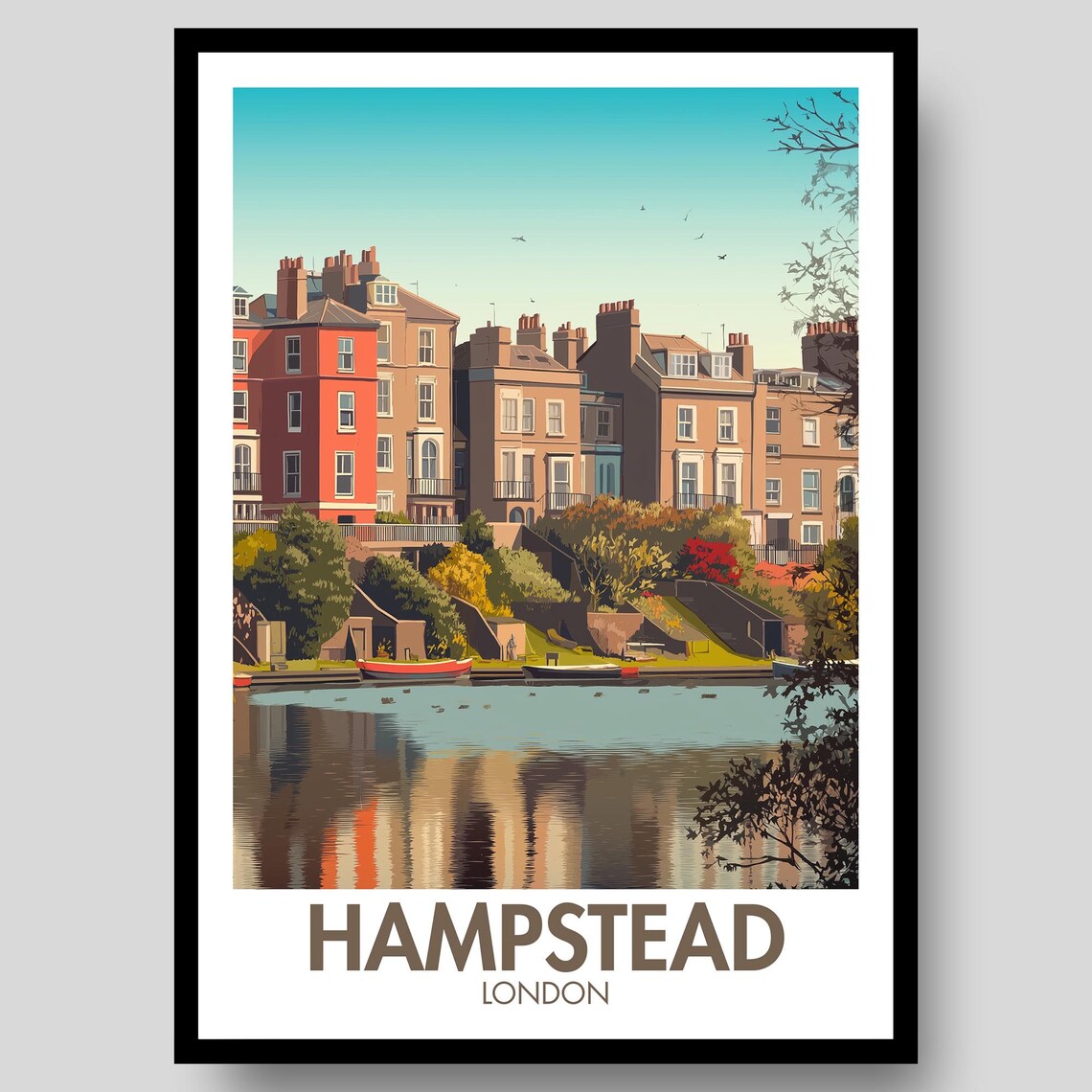 Hampstead London Georgian Houses Riverside Vintage Travel Poster