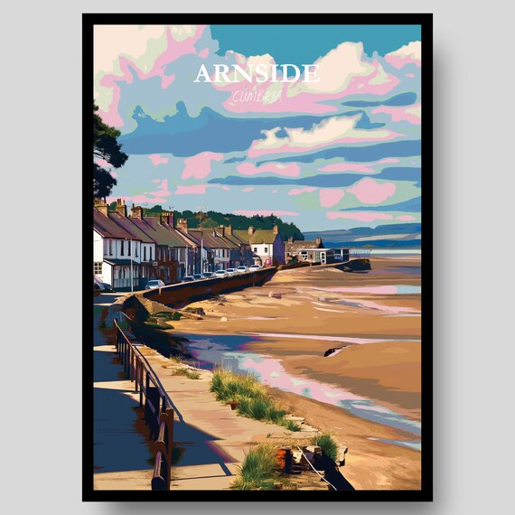 Arnside Cumbria Seaside Promenade Estuary Sunset Sky Travel Poster